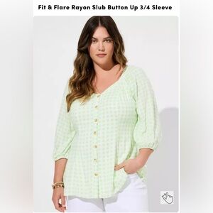 Torrid Fit & Flare Rayon Slub Button Up 3/4 Sleeve